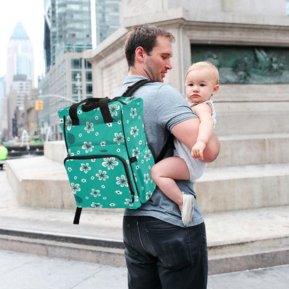 Diaper Bag Backpack, Multifunction Travel Bag for Moms Dads, Baby Changing Bag with Insulted Pockets, Stroller Straps and Side Bottle Pockets White Floral Pattern