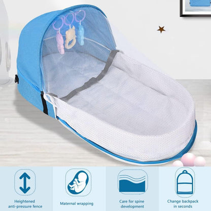 Portable Baby Travel Cot with Net and Awning Foldable Baby Cot Changing Bag Linen Cotton Bionic Design 0-18 Months with Toys for Newborns Infants (Red Wine)