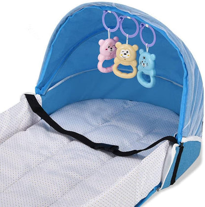 Portable Baby Travel Cot with Net and Awning Foldable Baby Cot Changing Bag Linen Cotton Bionic Design 0-18 Months with Toys for Newborns Infants (Red Wine)