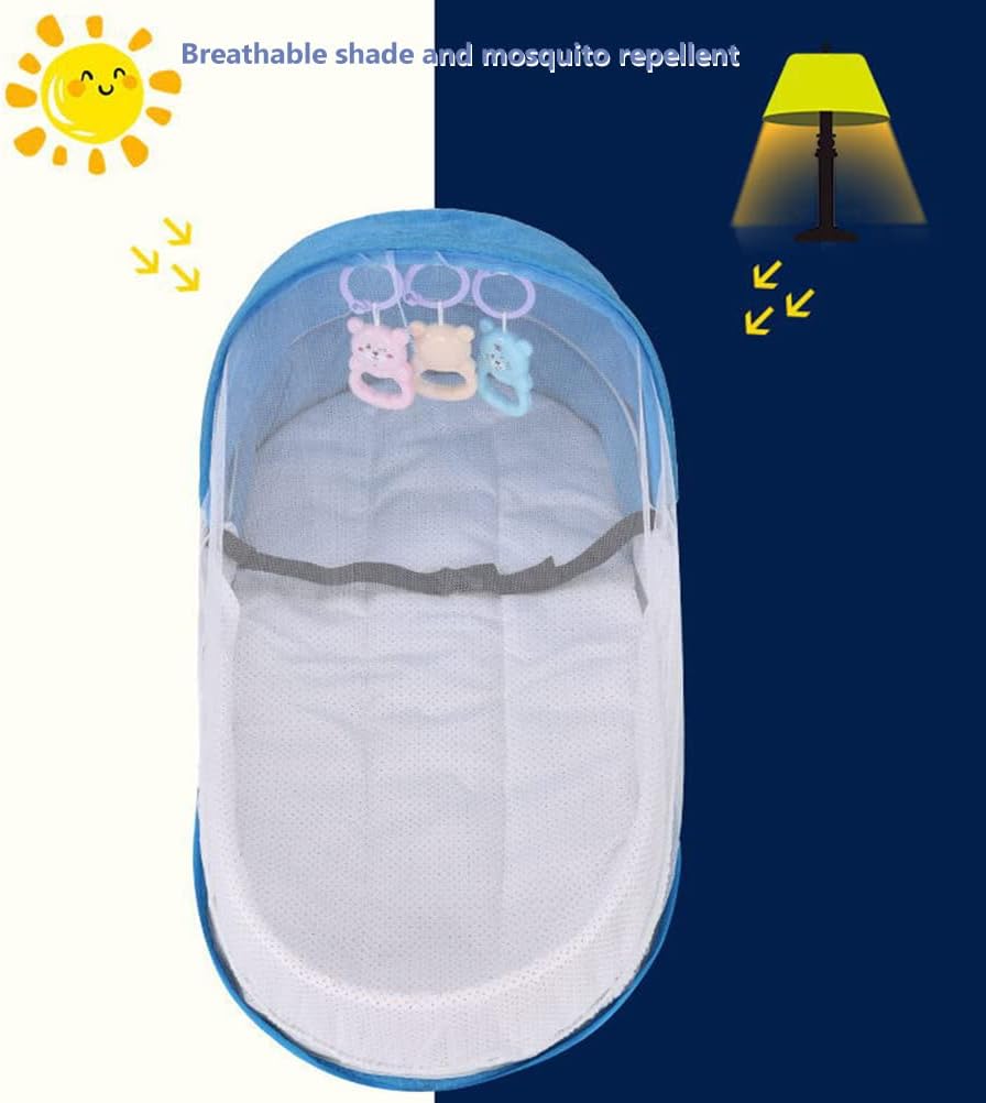 Portable Baby Travel Cot with Net and Awning Foldable Baby Cot Changing Bag Linen Cotton Bionic Design 0-18 Months with Toys for Newborns Infants (Red Wine)