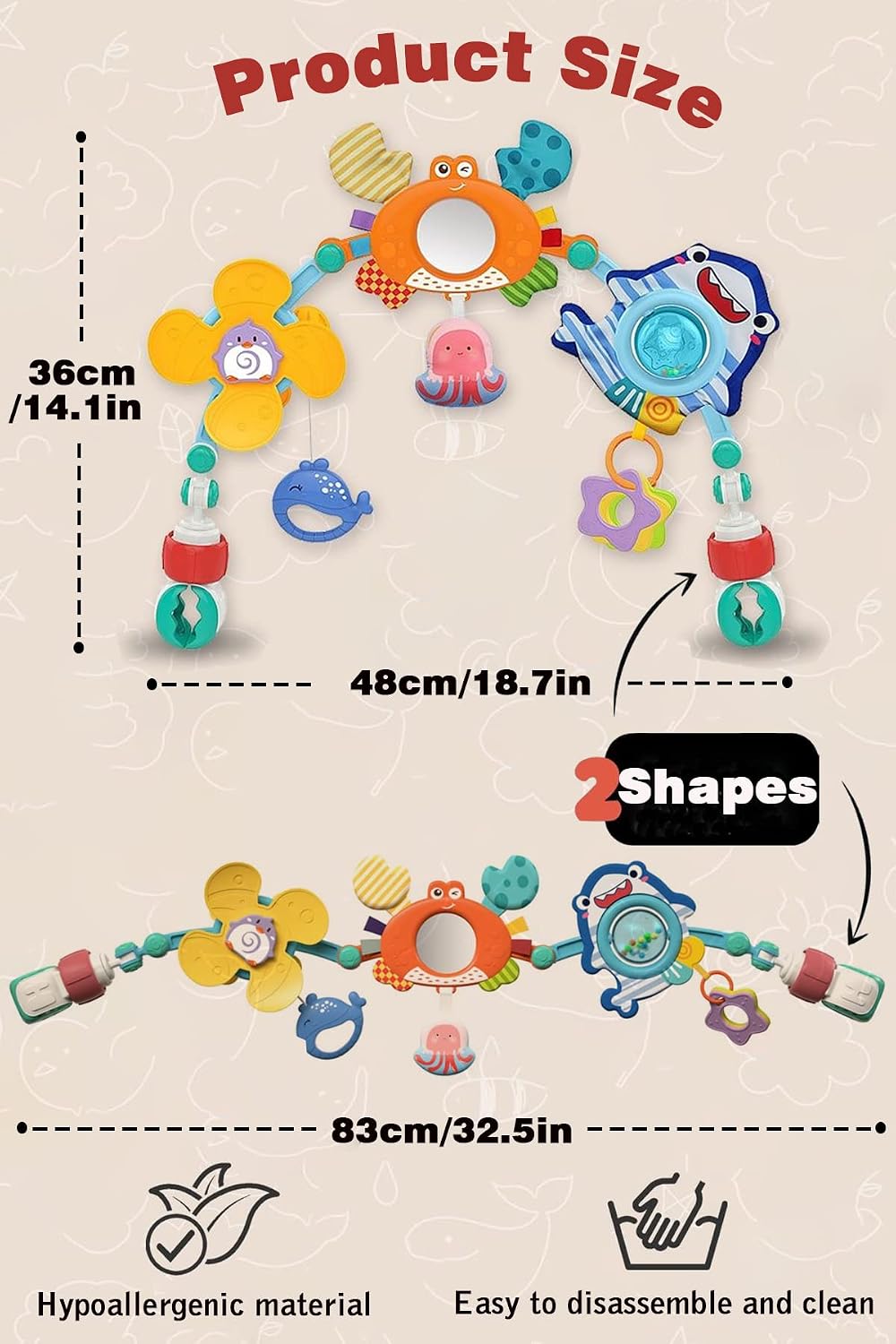 Baby Stroller Arch Toys, Car Seat Toys,Bouncer Toy Bar/Mobile for Bassinet,Adjustable Baby Hanging Toys Fit for Crib Bed,Stroller,Car Seat.S-19(Crab)