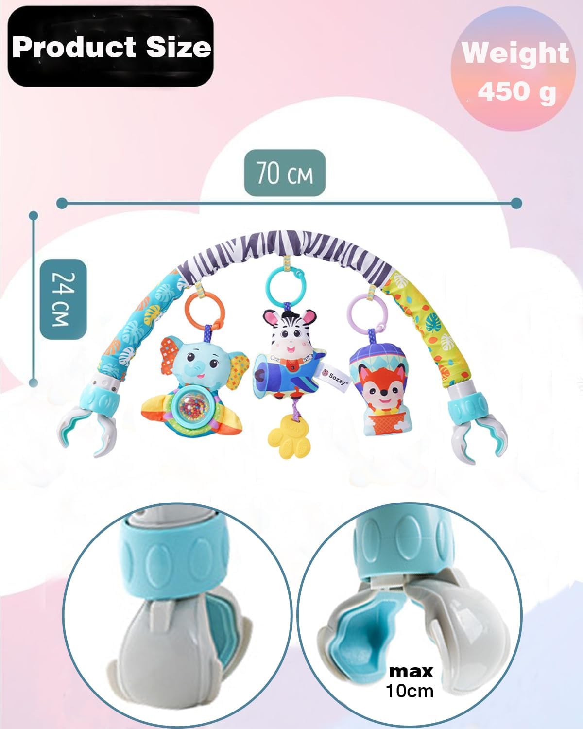 Baby Stroller Arch Toys, Car Seat Toys,Bouncer Toy Bar/Mobile for Bassinet,Adjustable Baby Hanging Toys Fit for Crib Bed,Stroller,Car Seat.S-19(Crab)