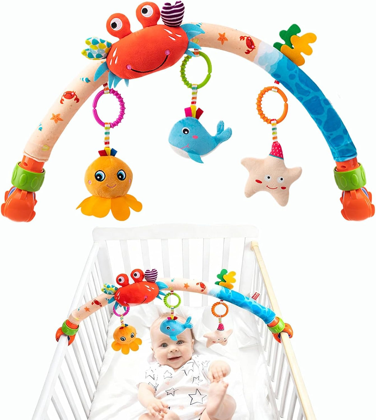 Baby Stroller Arch Toys, Car Seat Toys,Bouncer Toy Bar/Mobile for Bassinet,Adjustable Baby Hanging Toys Fit for Crib Bed,Stroller,Car Seat.S-19(Crab)