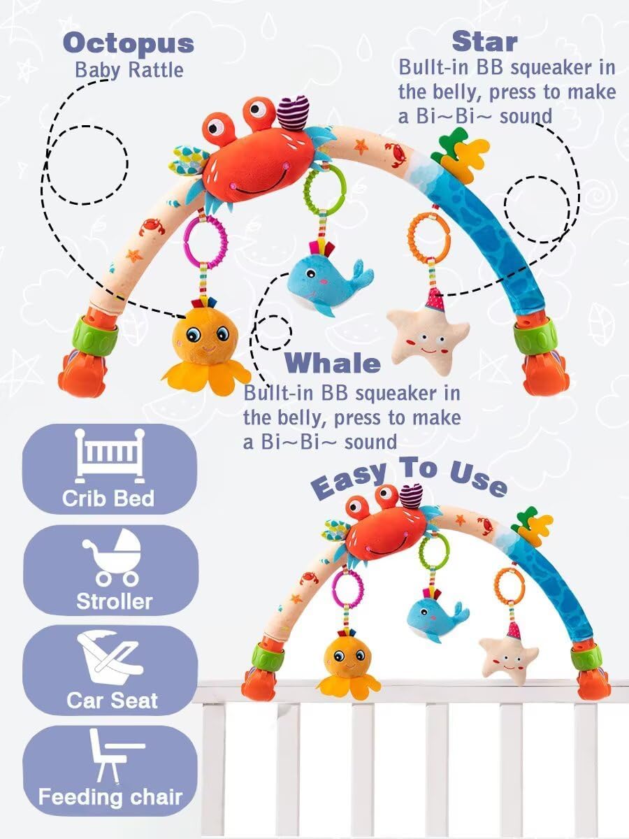 Baby Stroller Arch Toys, Car Seat Toys,Bouncer Toy Bar/Mobile for Bassinet,Adjustable Baby Hanging Toys Fit for Crib Bed,Stroller,Car Seat.S-19(Crab)
