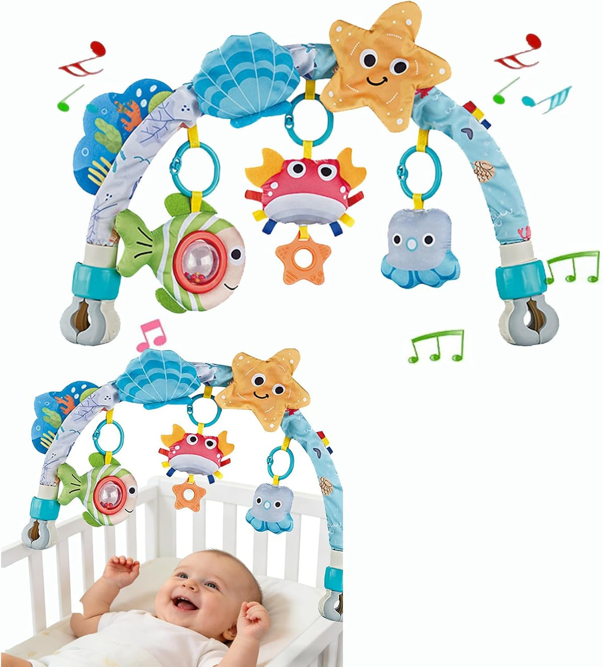 Baby Stroller Arch Toys, Car Seat Toys,Bouncer Toy Bar/Mobile for Bassinet,Adjustable Baby Hanging Toys Fit for Crib Bed,Stroller,Car Seat.S-19(Crab)