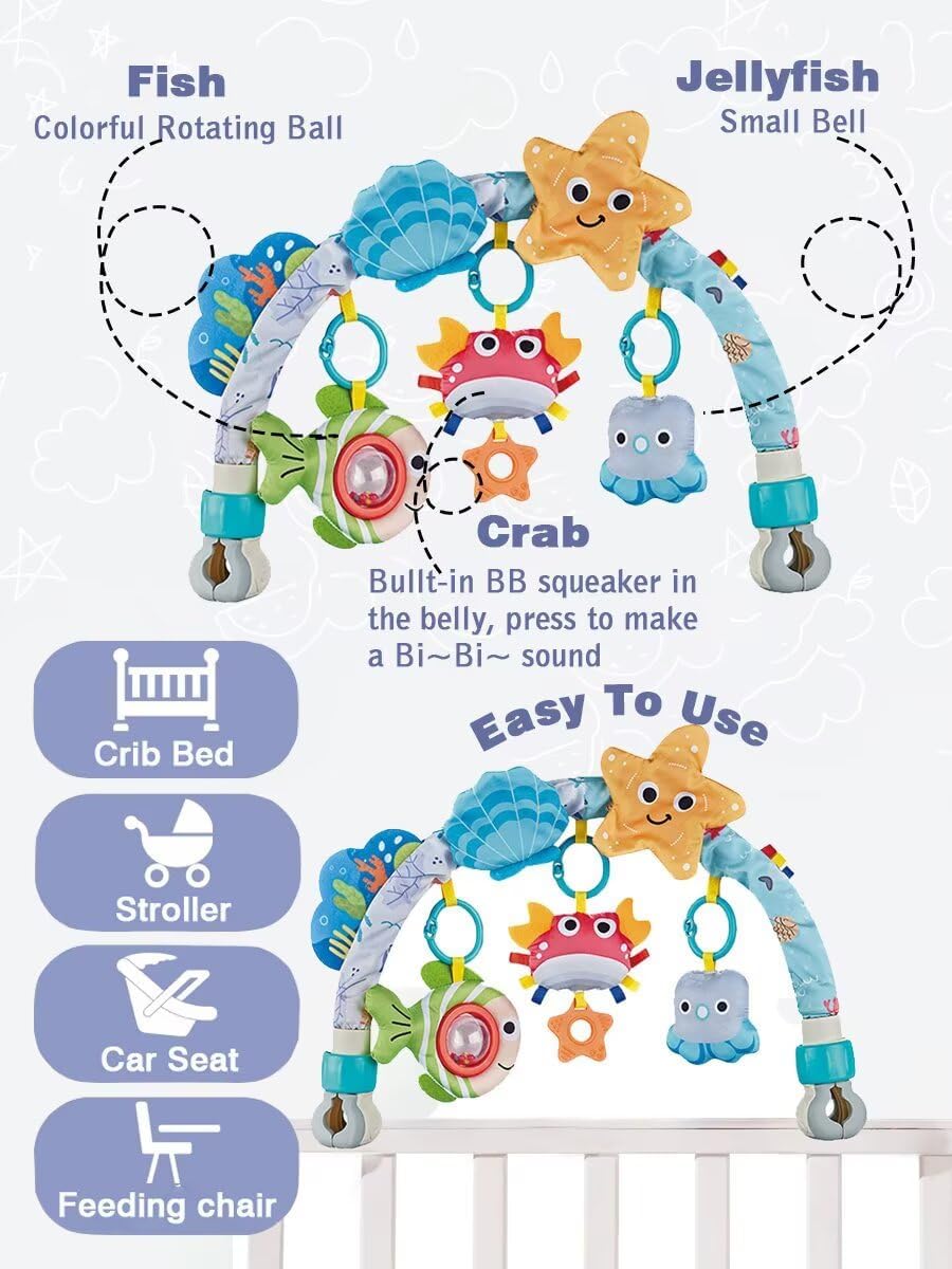 Baby Stroller Arch Toys, Car Seat Toys,Bouncer Toy Bar/Mobile for Bassinet,Adjustable Baby Hanging Toys Fit for Crib Bed,Stroller,Car Seat.S-19(Crab)
