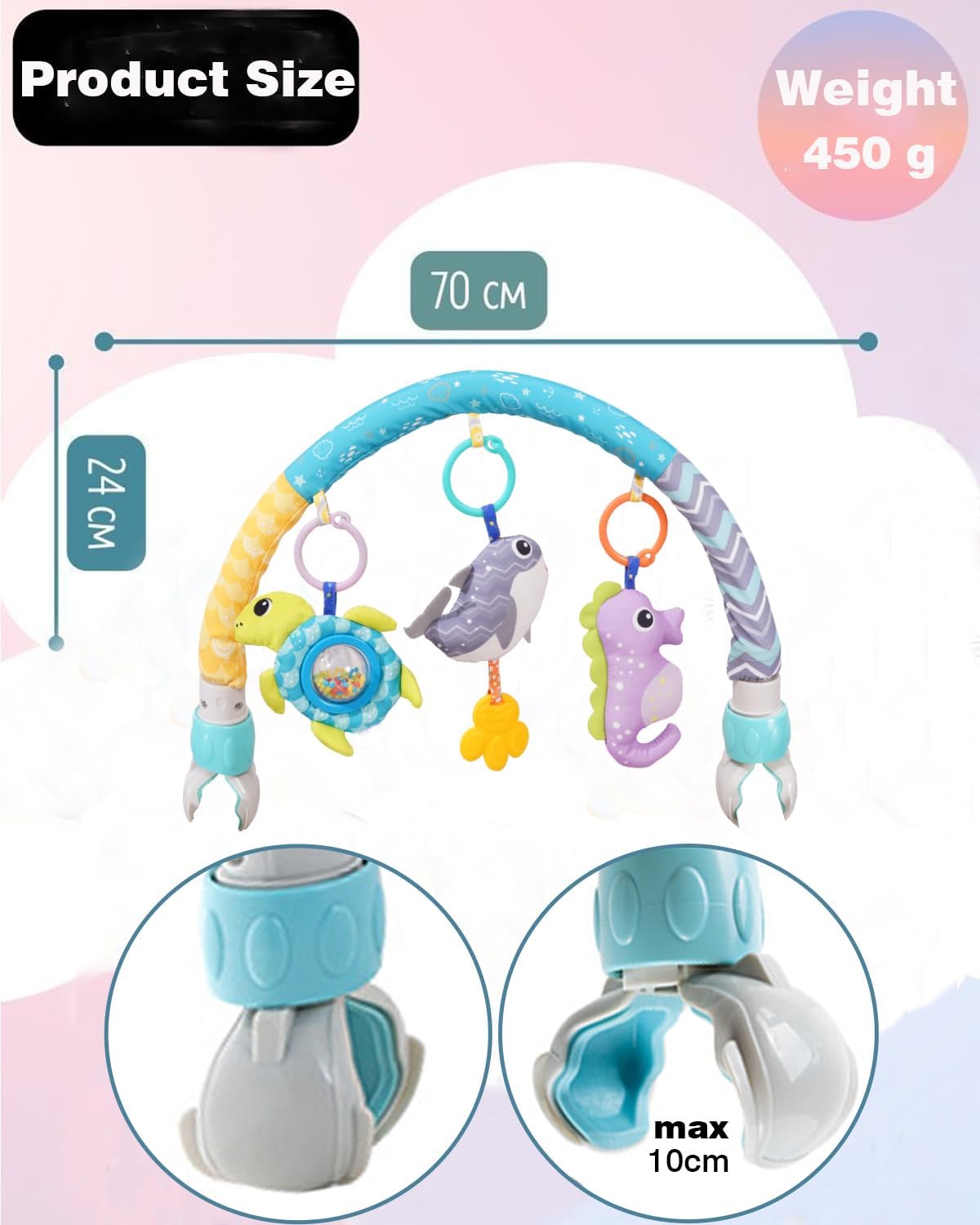 Baby Stroller Arch Toys, Car Seat Toys,Bouncer Toy Bar/Mobile for Bassinet,Adjustable Baby Hanging Toys Fit for Crib Bed,Stroller,Car Seat.S-19(Crab)