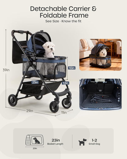 3 in 1 Pet Carrier Stroller for Small/Medium Dogs up to 33 lbs