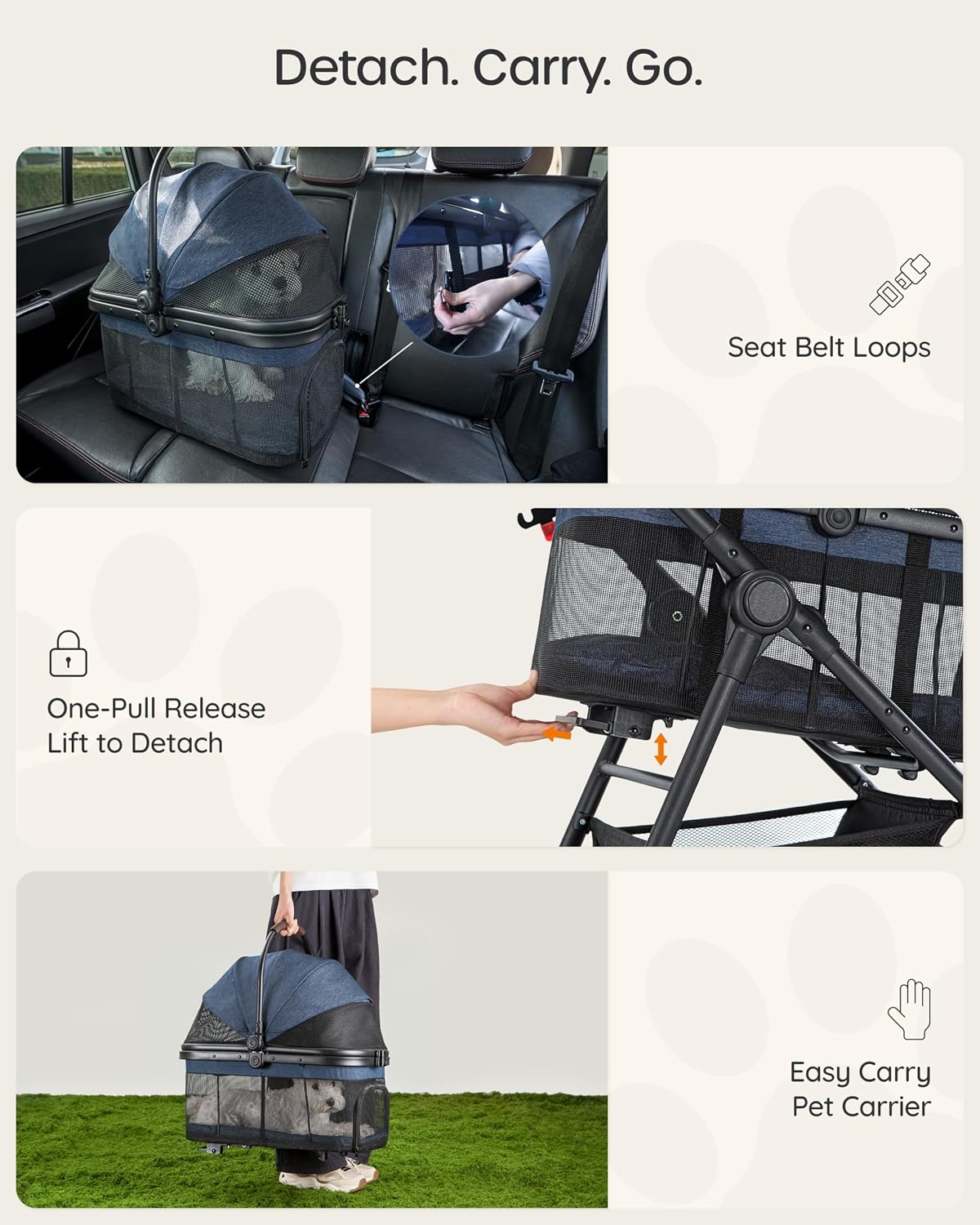 3 in 1 Pet Carrier Stroller for Small/Medium Dogs up to 33 lbs