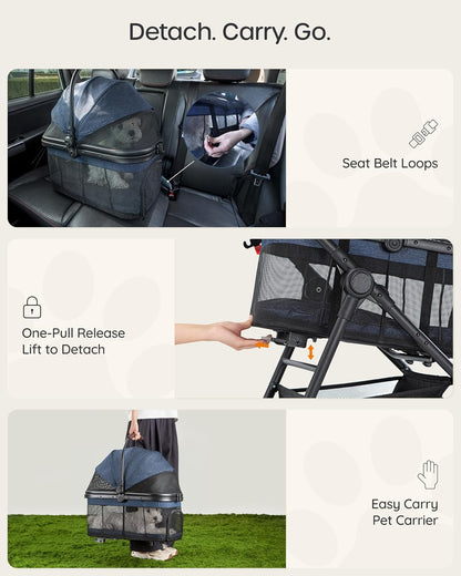 3 in 1 Pet Carrier Stroller for Small/Medium Dogs up to 33 lbs