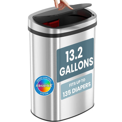 13 Gallon Press-Open Lid Odorless Diaper Pail | Fits 135 Diapers