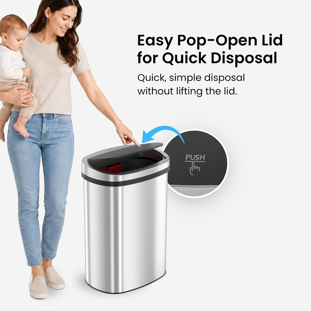 13 Gallon Press-Open Lid Odorless Diaper Pail | Fits 135 Diapers