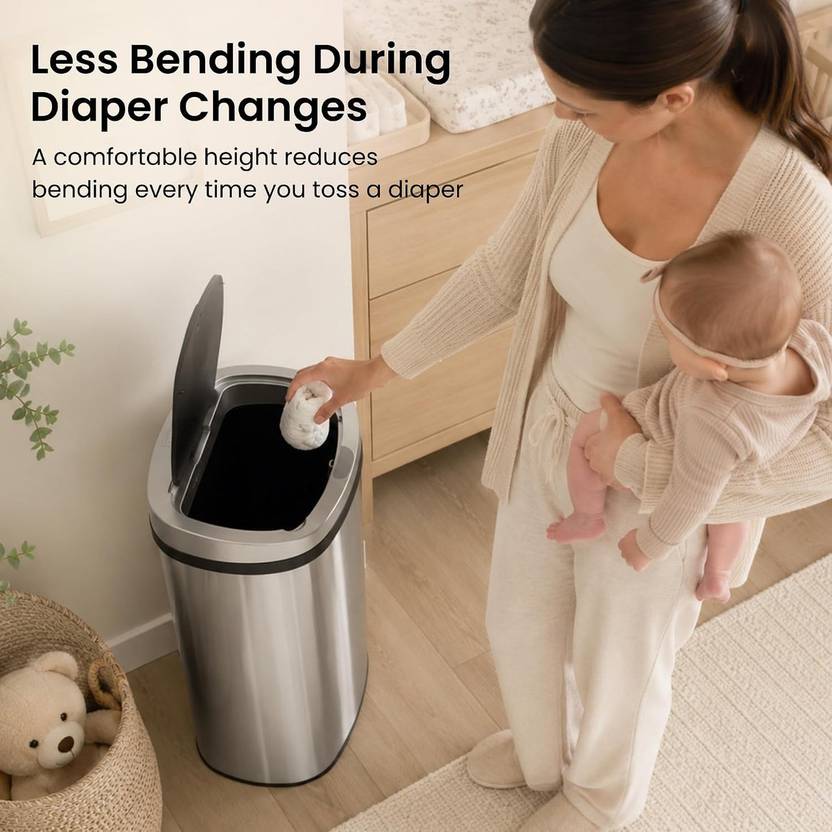 13 Gallon Press-Open Lid Odorless Diaper Pail | Fits 135 Diapers