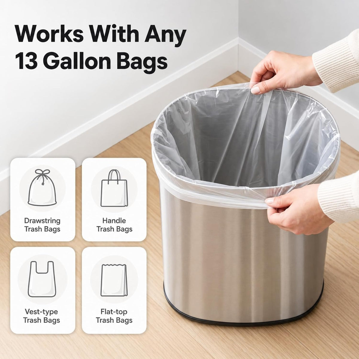 13 Gallon Press-Open Lid Odorless Diaper Pail | Fits 135 Diapers