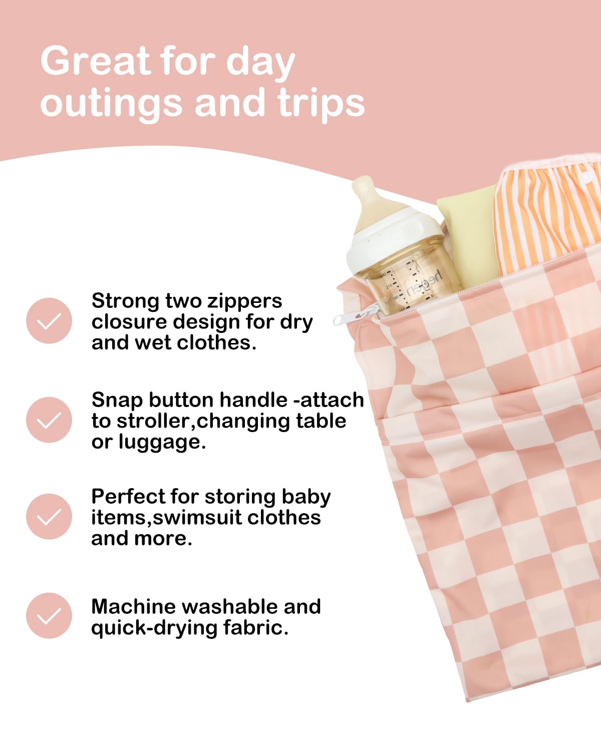 ALVA 2pcs Cloth Diaper Wet Dry Bags Waterproof Reusable with Two Zippered Pockets Travel Beach Pool Daycare Soiled Baby Items Yoga Gym Bag for Swimsuits or Wet Clothes L-B1929