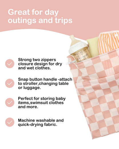 ALVA 2pcs Cloth Diaper Wet Dry Bags Waterproof Reusable with Two Zippered Pockets Travel Beach Pool Daycare Soiled Baby Items Yoga Gym Bag for Swimsuits or Wet Clothes L-B1929