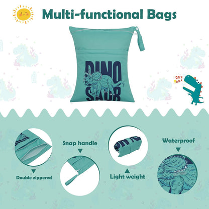 ALVA 2pcs Cloth Diaper Wet Dry Bags Waterproof Reusable with Two Zippered Pockets Travel Beach Pool Daycare Soiled Baby Items Yoga Gym Bag for Swimsuits or Wet Clothes L-B1929