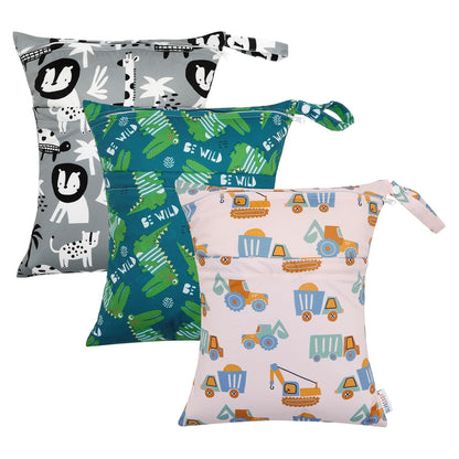 ALVA 2pcs Cloth Diaper Wet Dry Bags Waterproof Reusable with Two Zippered Pockets Travel Beach Pool Daycare Soiled Baby Items Yoga Gym Bag for Swimsuits or Wet Clothes L-B1929