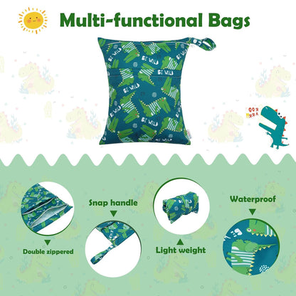 ALVA 2pcs Cloth Diaper Wet Dry Bags Waterproof Reusable with Two Zippered Pockets Travel Beach Pool Daycare Soiled Baby Items Yoga Gym Bag for Swimsuits or Wet Clothes L-B1929