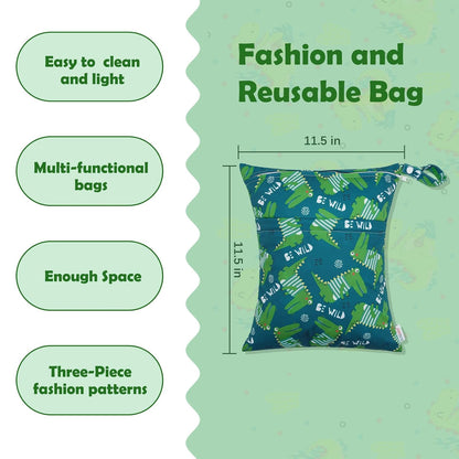 ALVA 2pcs Cloth Diaper Wet Dry Bags Waterproof Reusable with Two Zippered Pockets Travel Beach Pool Daycare Soiled Baby Items Yoga Gym Bag for Swimsuits or Wet Clothes L-B1929