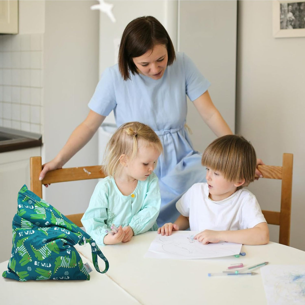 ALVA 2pcs Cloth Diaper Wet Dry Bags Waterproof Reusable with Two Zippered Pockets Travel Beach Pool Daycare Soiled Baby Items Yoga Gym Bag for Swimsuits or Wet Clothes L-B1929