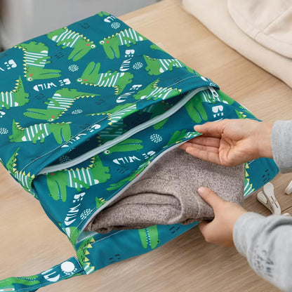 ALVA 2pcs Cloth Diaper Wet Dry Bags Waterproof Reusable with Two Zippered Pockets Travel Beach Pool Daycare Soiled Baby Items Yoga Gym Bag for Swimsuits or Wet Clothes L-B1929