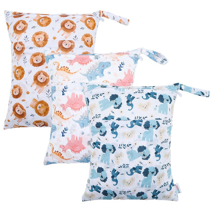 ALVA 2pcs Cloth Diaper Wet Dry Bags Waterproof Reusable with Two Zippered Pockets Travel Beach Pool Daycare Soiled Baby Items Yoga Gym Bag for Swimsuits or Wet Clothes L-B1929