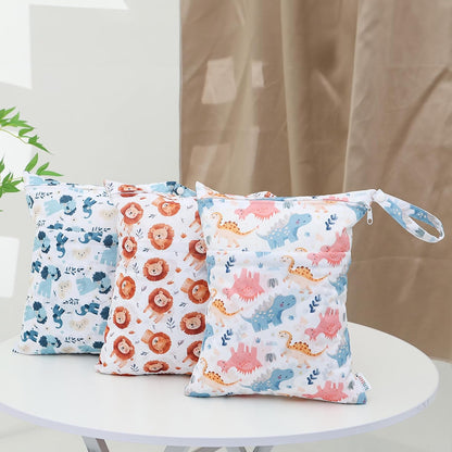 ALVA 2pcs Cloth Diaper Wet Dry Bags Waterproof Reusable with Two Zippered Pockets Travel Beach Pool Daycare Soiled Baby Items Yoga Gym Bag for Swimsuits or Wet Clothes L-B1929