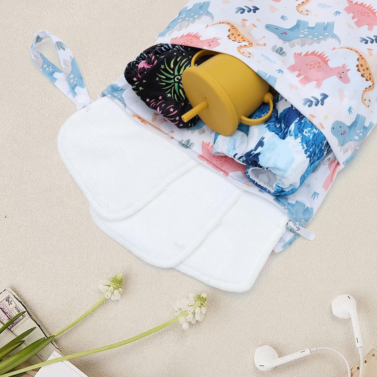 ALVA 2pcs Cloth Diaper Wet Dry Bags Waterproof Reusable with Two Zippered Pockets Travel Beach Pool Daycare Soiled Baby Items Yoga Gym Bag for Swimsuits or Wet Clothes L-B1929