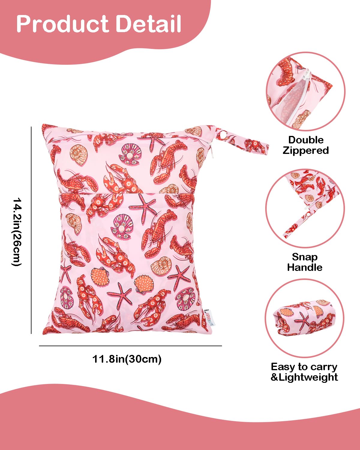ALVA 2pcs Cloth Diaper Wet Dry Bags Waterproof Reusable with Two Zippered Pockets Travel Beach Pool Daycare Soiled Baby Items Yoga Gym Bag for Swimsuits or Wet Clothes L-B1929