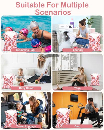 ALVA 2pcs Cloth Diaper Wet Dry Bags Waterproof Reusable with Two Zippered Pockets Travel Beach Pool Daycare Soiled Baby Items Yoga Gym Bag for Swimsuits or Wet Clothes L-B1929