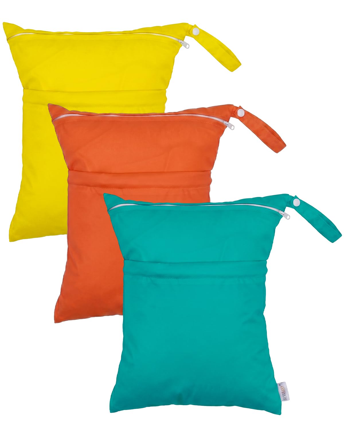 ALVA 2pcs Cloth Diaper Wet Dry Bags Waterproof Reusable with Two Zippered Pockets Travel Beach Pool Daycare Soiled Baby Items Yoga Gym Bag for Swimsuits or Wet Clothes L-B1929