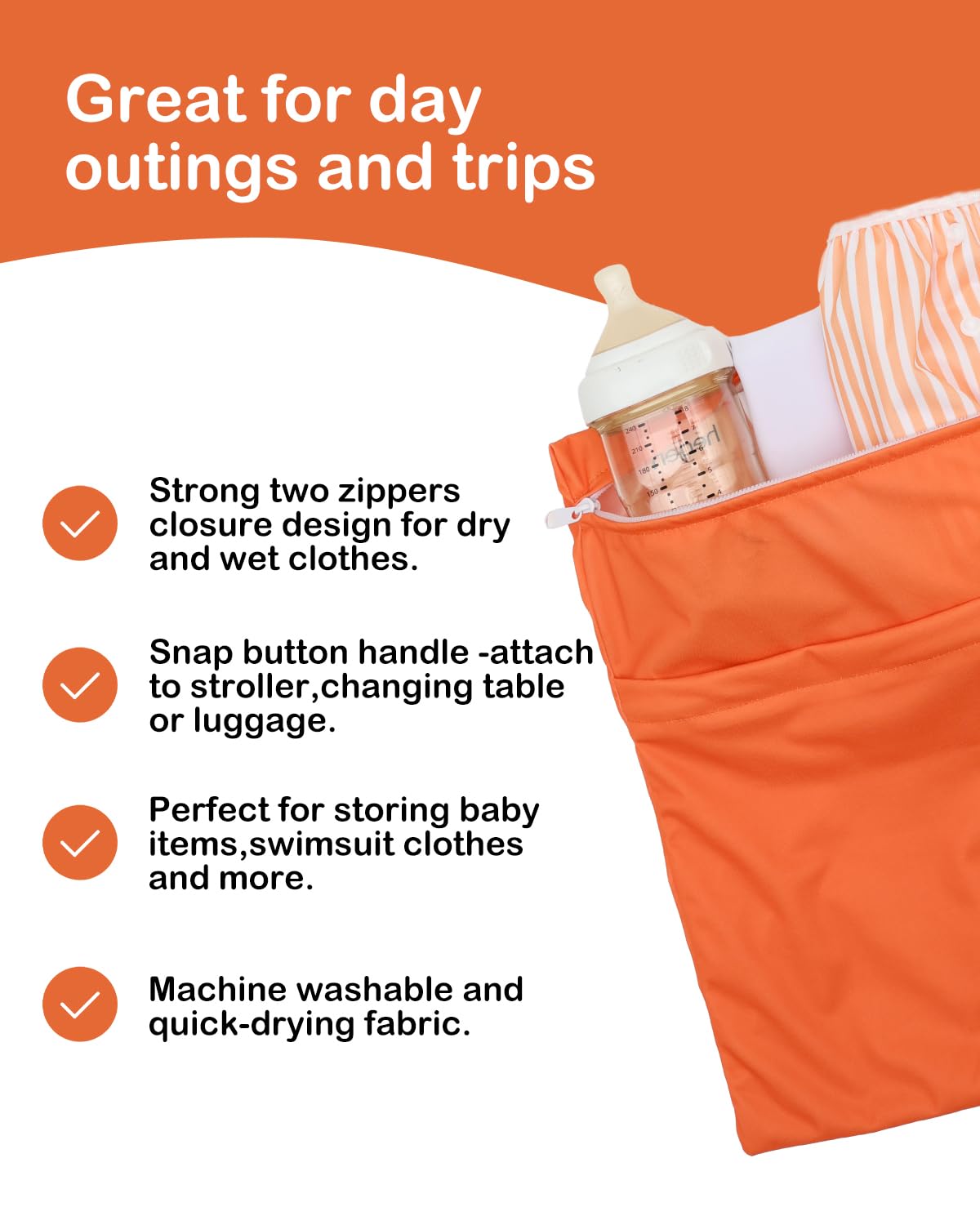 ALVA 2pcs Cloth Diaper Wet Dry Bags Waterproof Reusable with Two Zippered Pockets Travel Beach Pool Daycare Soiled Baby Items Yoga Gym Bag for Swimsuits or Wet Clothes L-B1929