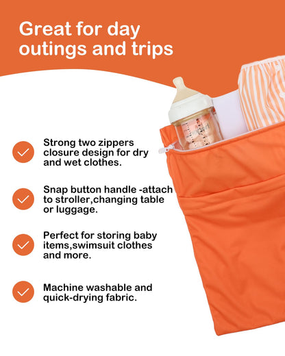 ALVA 2pcs Cloth Diaper Wet Dry Bags Waterproof Reusable with Two Zippered Pockets Travel Beach Pool Daycare Soiled Baby Items Yoga Gym Bag for Swimsuits or Wet Clothes L-B1929