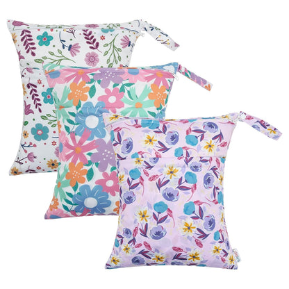 ALVA 2pcs Cloth Diaper Wet Dry Bags Waterproof Reusable with Two Zippered Pockets Travel Beach Pool Daycare Soiled Baby Items Yoga Gym Bag for Swimsuits or Wet Clothes L-B1929
