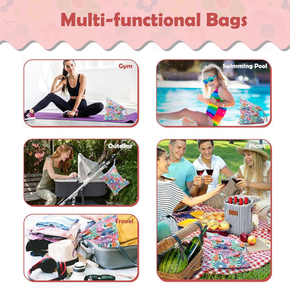 ALVA 2pcs Cloth Diaper Wet Dry Bags Waterproof Reusable with Two Zippered Pockets Travel Beach Pool Daycare Soiled Baby Items Yoga Gym Bag for Swimsuits or Wet Clothes L-B1929