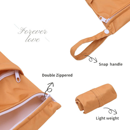 ALVA 2pcs Cloth Diaper Wet Dry Bags Waterproof Reusable with Two Zippered Pockets Travel Beach Pool Daycare Soiled Baby Items Yoga Gym Bag for Swimsuits or Wet Clothes L-B1929