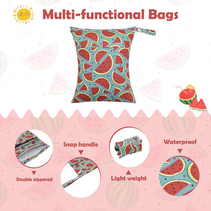 ALVA 2pcs Cloth Diaper Wet Dry Bags Waterproof Reusable with Two Zippered Pockets Travel Beach Pool Daycare Soiled Baby Items Yoga Gym Bag for Swimsuits or Wet Clothes L-B1929