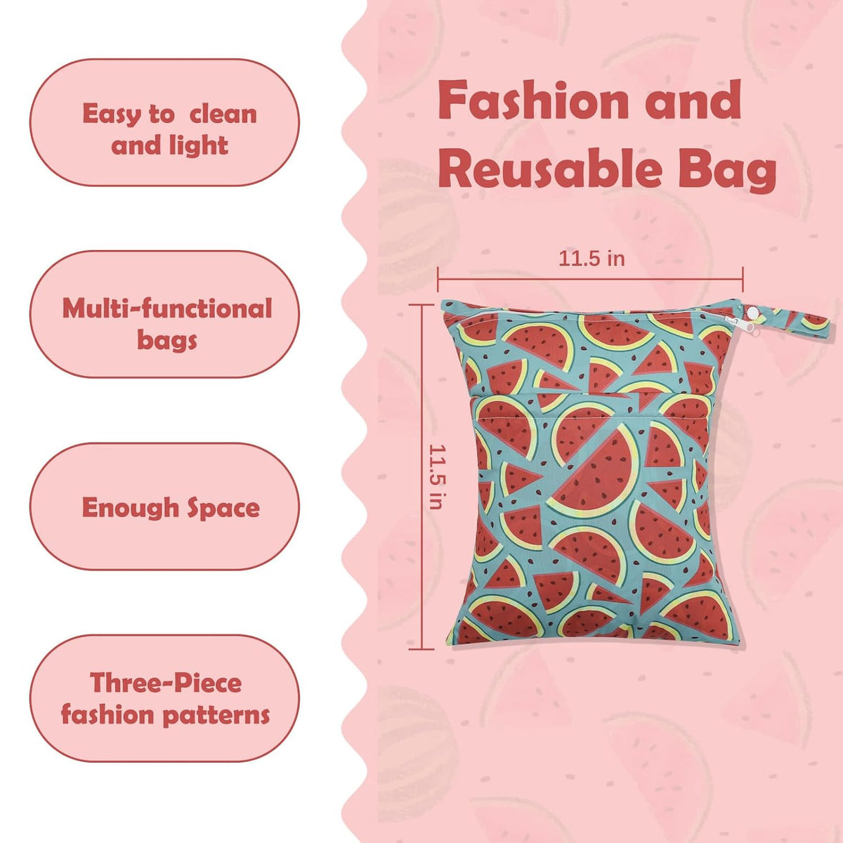 ALVA 2pcs Cloth Diaper Wet Dry Bags Waterproof Reusable with Two Zippered Pockets Travel Beach Pool Daycare Soiled Baby Items Yoga Gym Bag for Swimsuits or Wet Clothes L-B1929