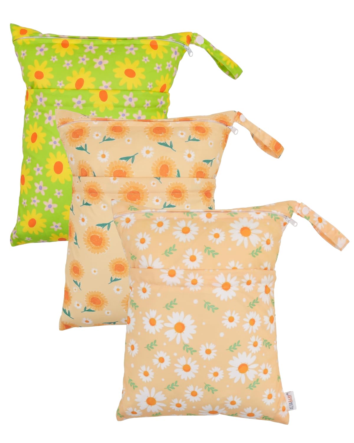 ALVA 2pcs Cloth Diaper Wet Dry Bags Waterproof Reusable with Two Zippered Pockets Travel Beach Pool Daycare Soiled Baby Items Yoga Gym Bag for Swimsuits or Wet Clothes L-B1929