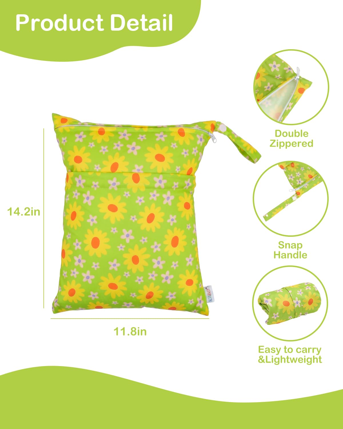 ALVA 2pcs Cloth Diaper Wet Dry Bags Waterproof Reusable with Two Zippered Pockets Travel Beach Pool Daycare Soiled Baby Items Yoga Gym Bag for Swimsuits or Wet Clothes L-B1929