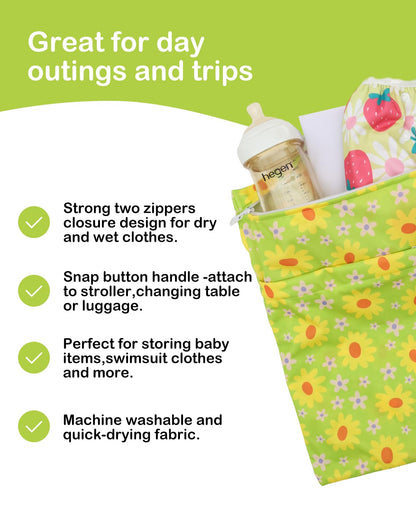 ALVA 2pcs Cloth Diaper Wet Dry Bags Waterproof Reusable with Two Zippered Pockets Travel Beach Pool Daycare Soiled Baby Items Yoga Gym Bag for Swimsuits or Wet Clothes L-B1929
