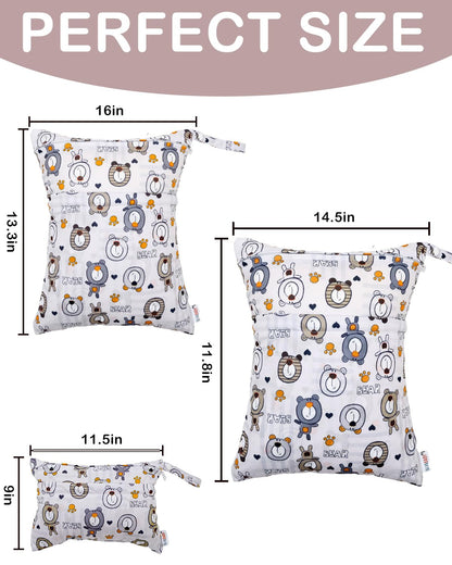 ALVA 2pcs Cloth Diaper Wet Dry Bags Waterproof Reusable with Two Zippered Pockets Travel Beach Pool Daycare Soiled Baby Items Yoga Gym Bag for Swimsuits or Wet Clothes L-B1929