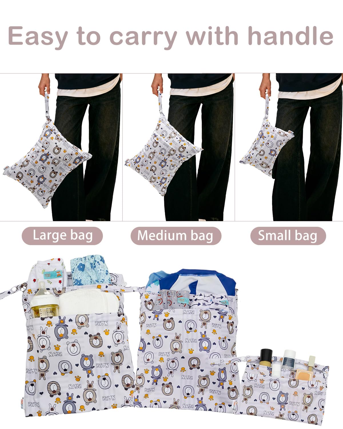 ALVA 2pcs Cloth Diaper Wet Dry Bags Waterproof Reusable with Two Zippered Pockets Travel Beach Pool Daycare Soiled Baby Items Yoga Gym Bag for Swimsuits or Wet Clothes L-B1929