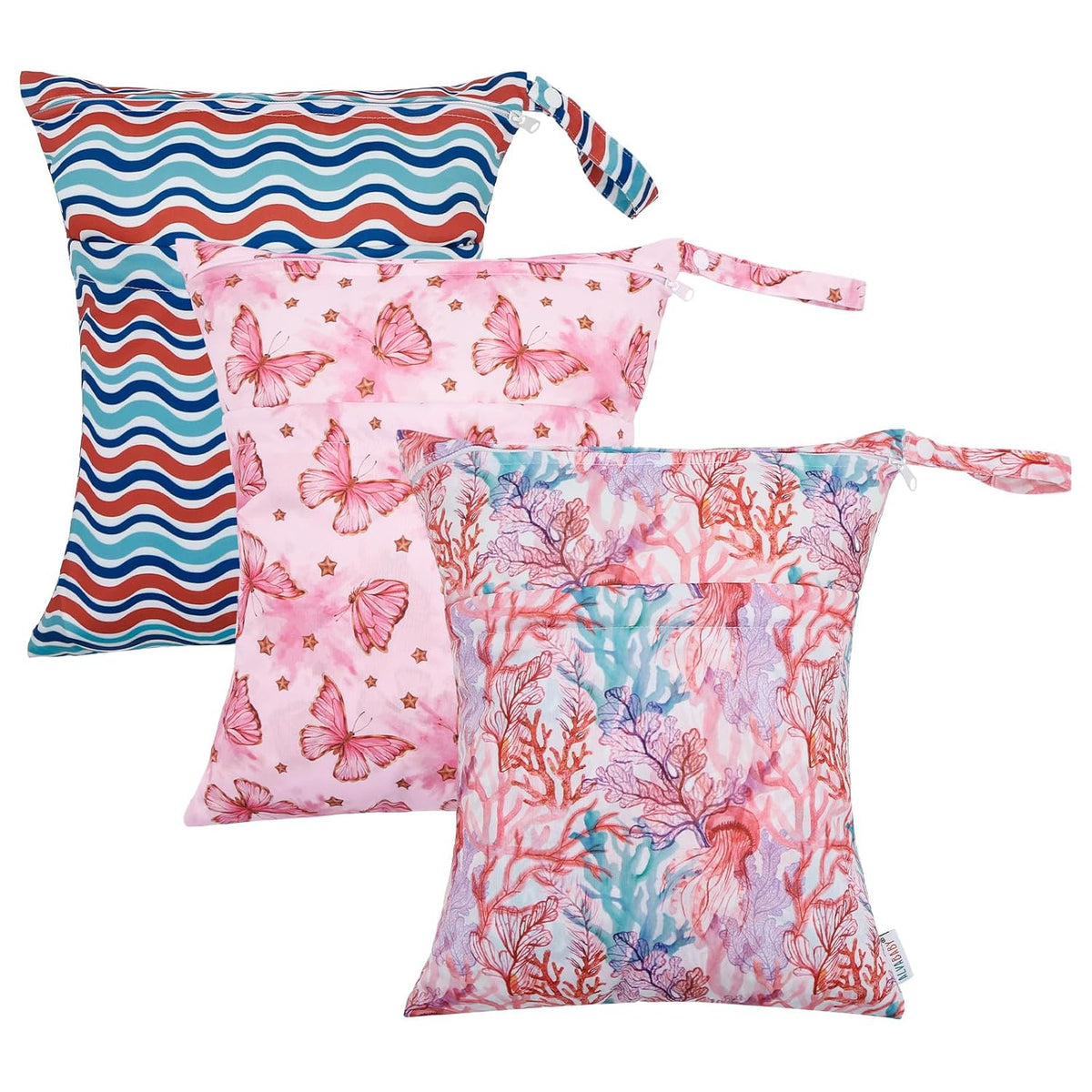 ALVA 2pcs Cloth Diaper Wet Dry Bags Waterproof Reusable with Two Zippered Pockets Travel Beach Pool Daycare Soiled Baby Items Yoga Gym Bag for Swimsuits or Wet Clothes L-B1929