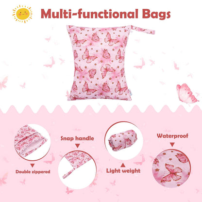 ALVA 2pcs Cloth Diaper Wet Dry Bags Waterproof Reusable with Two Zippered Pockets Travel Beach Pool Daycare Soiled Baby Items Yoga Gym Bag for Swimsuits or Wet Clothes L-B1929