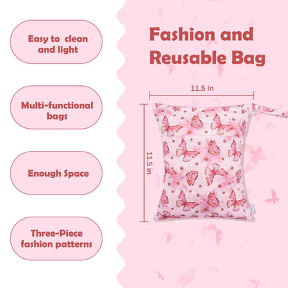 ALVA 2pcs Cloth Diaper Wet Dry Bags Waterproof Reusable with Two Zippered Pockets Travel Beach Pool Daycare Soiled Baby Items Yoga Gym Bag for Swimsuits or Wet Clothes L-B1929