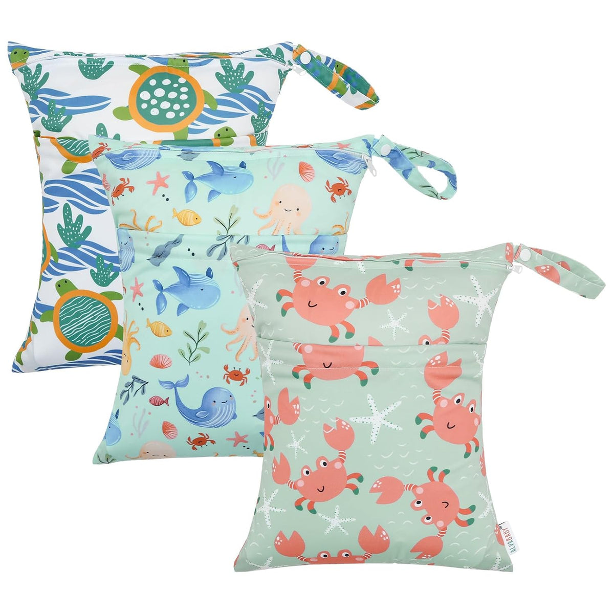ALVA 2pcs Cloth Diaper Wet Dry Bags Waterproof Reusable with Two Zippered Pockets Travel Beach Pool Daycare Soiled Baby Items Yoga Gym Bag for Swimsuits or Wet Clothes L-B1929