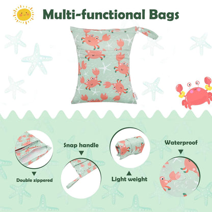 ALVA 2pcs Cloth Diaper Wet Dry Bags Waterproof Reusable with Two Zippered Pockets Travel Beach Pool Daycare Soiled Baby Items Yoga Gym Bag for Swimsuits or Wet Clothes L-B1929