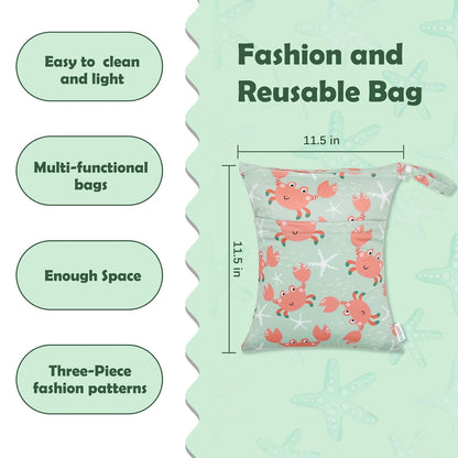 ALVA 2pcs Cloth Diaper Wet Dry Bags Waterproof Reusable with Two Zippered Pockets Travel Beach Pool Daycare Soiled Baby Items Yoga Gym Bag for Swimsuits or Wet Clothes L-B1929